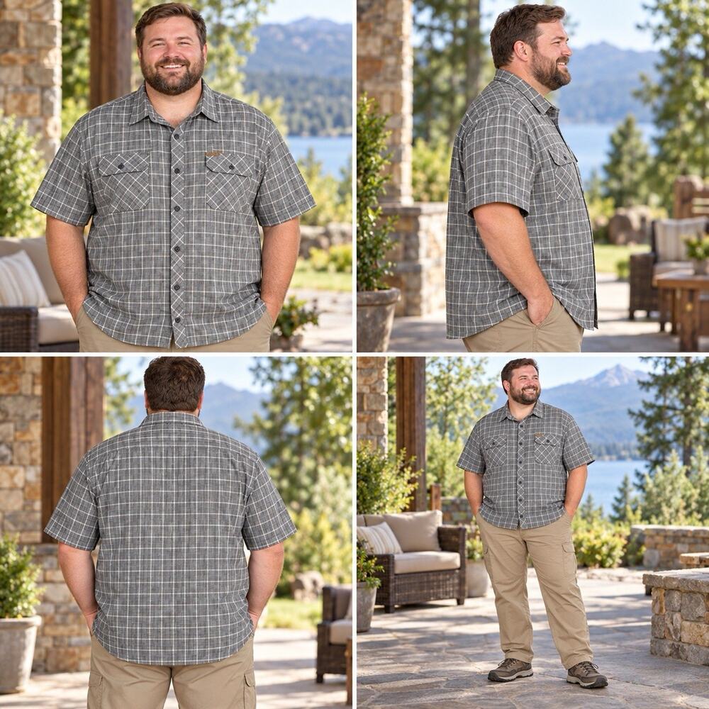 Orvis Men’s Outdoor Shirt XXL Gray Plaid Short Sleeve Two Pocket Button Up